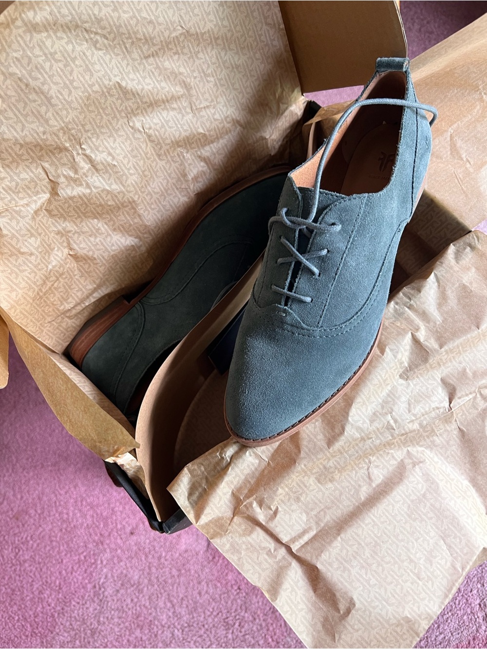 NWT Frye Suede Lace-Up Oxford Shoes in Sea Pine